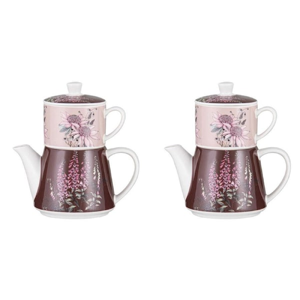 2PK Ashdene Secret Garden Tea For One New Bone China Teapot w/ Cup 470ml Pink