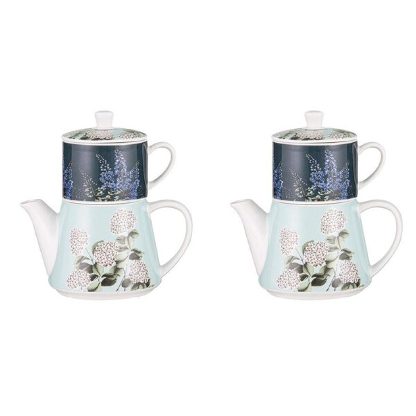 2PK Ashdene Secret Garden Tea For One New Bone China Teapot w/ Cup 470ml Blue