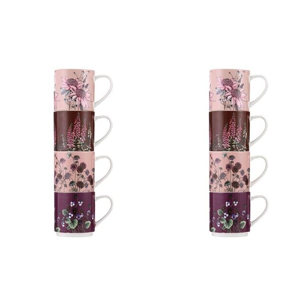 2x 4pc Ashdene Secret Garden Stackable New Bone China Drinking Mug 330ml Pink