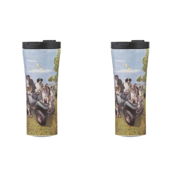 2PK Ashdene Working Dogs Quad Bike Stainless Drink Travel Mug Tumbler 500ml