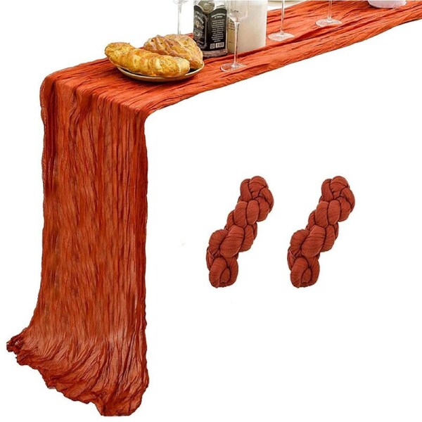 Nevenka 2 Pcs Cheesecloth Table Runner 3m for Holiday Party Wedding-Red