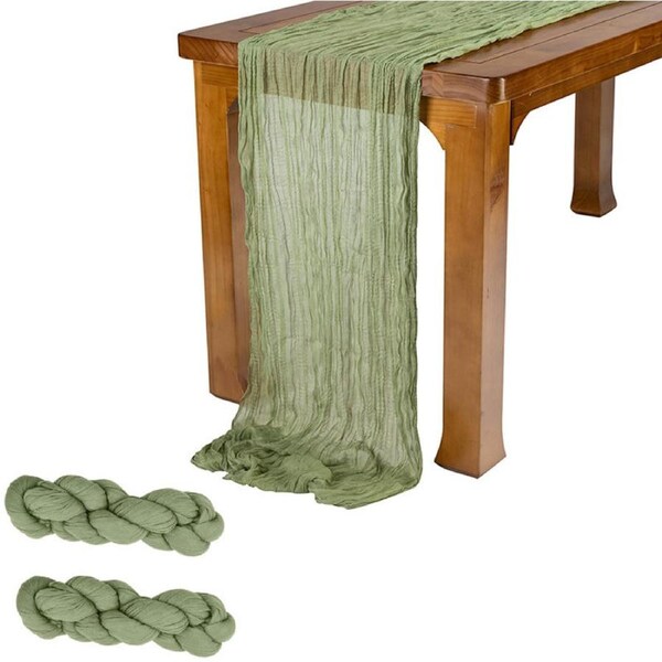 Nevenka 2 Pcs Cheesecloth Table Runner 3m for Holiday Party Wedding-Sage Green
