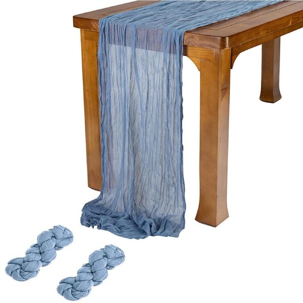 Nevenka 2 Pcs Cheesecloth Table Runner 3m for Holiday Party Wedding-Blue