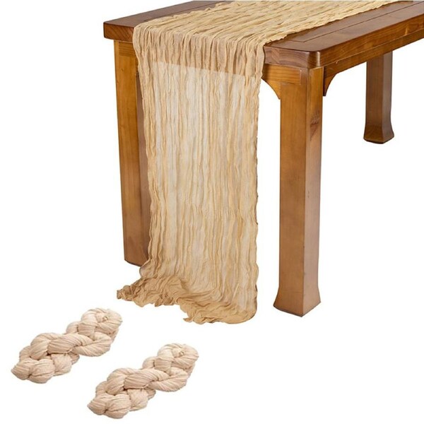 Nevenka 2 Pcs Cheesecloth Table Runner 3m for Holiday Party Wedding-Champagne