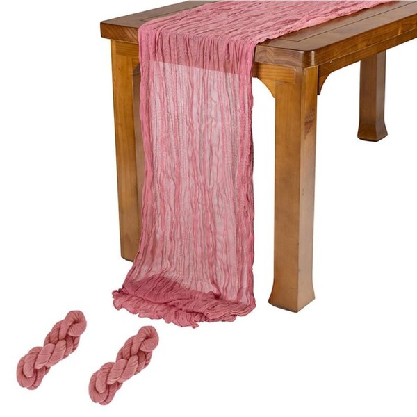 Nevenka 2 Pcs Cheesecloth Table Runner 3m for Holiday Party Wedding-Pink