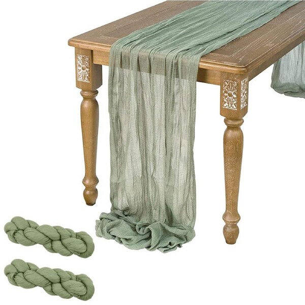 Nevenka 2 Pcs Cheesecloth Table Runner 3m for Holiday Party Wedding-Grass Green