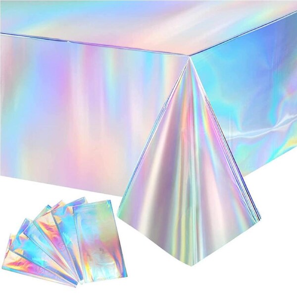 Nevenka 4 Pcs Iridescent Laser Plastic Tablecloths Rectangle for Party Decor