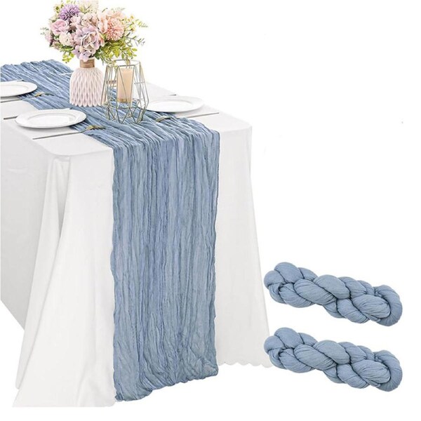 Nevenka 2 Pcs Cheesecloth Table Runner 3m for Holiday Party Wedding-Light Blue