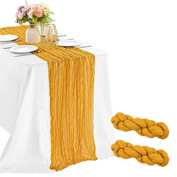 Nevenka 2 Pcs Cheesecloth Table Runner 3m for Holiday Party Wedding-Yellow