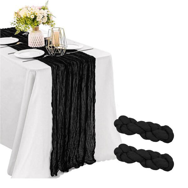 Nevenka 2 Pcs Cheesecloth Table Runner 3m for Holiday Party Wedding-Black