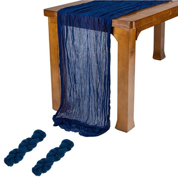 Nevenka 2 Pcs Cheesecloth Table Runner 3m for Holiday Party Wedding-Navy Blue