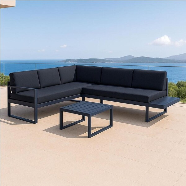 Milano Charcoal Aluminium Modular Sofa Lounge Set - Dark Grey Cushion