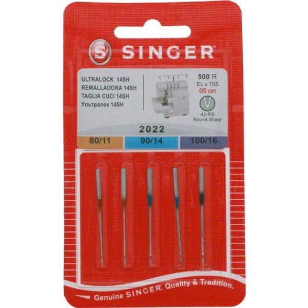 Singer Ultralock Overlocker Needles 80/11 90/14 100/16 Pack of 5 Assort