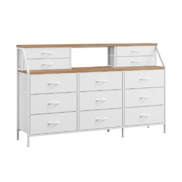 Wide 13 Chest of Drawers Tall Dresser Tallboy TV Stand Cabinet Console Table Closet Bedroom Organizer Shelves Storage Tower Unit Fabric Bins Wood Top