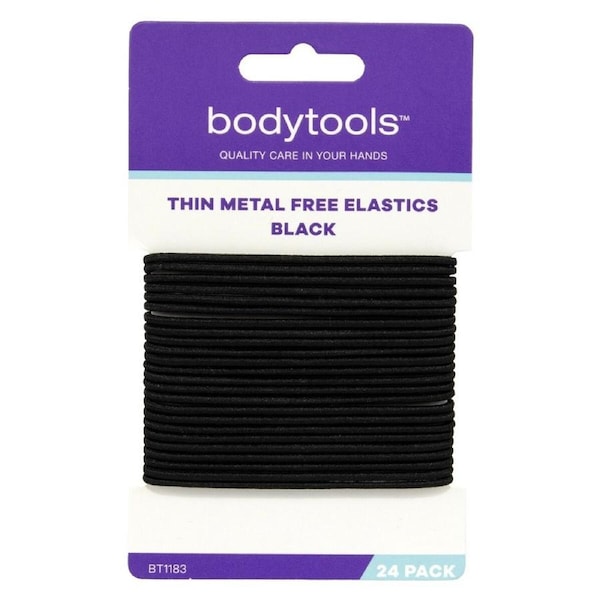 Bodytools Metal Free Thin Hair Elastics Black 24 Pack