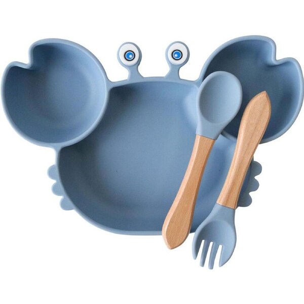 3pc LVD Crab Silicone Baby Feeding Bowl and Cutlery Set 23x15cm Blue