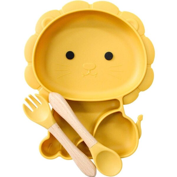 3pc LVD Lion Silicone Baby Feeding Bowl and Cutlery Set 22x19cm Yellow