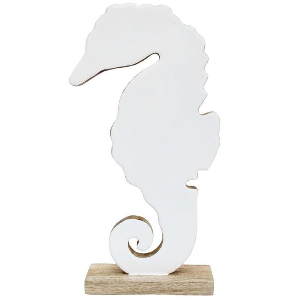 LVD Extra Large Wooden Seahorse Decorative Home Statue 31x17cm White