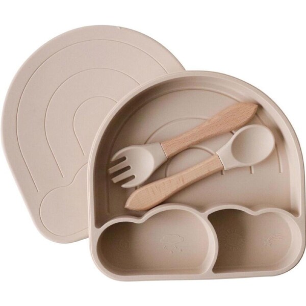 3pc LVD Arch Silicone Baby Feeding Bowl and Cutlery Set 18x17.5xcm Tan Brown
