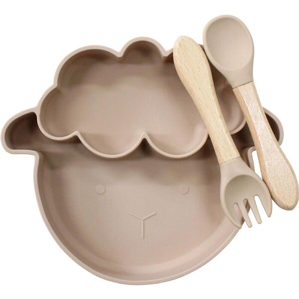 3pc LVD Sheep Silicone Baby Feeding Bowl and Cutlery Set 20x17cm Brown
