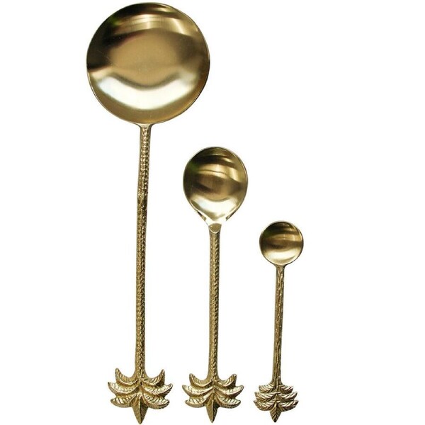 3pc LVD Stainless Steel/Brass Spoon Serving Cutlery Set 27/17/13cm Palm