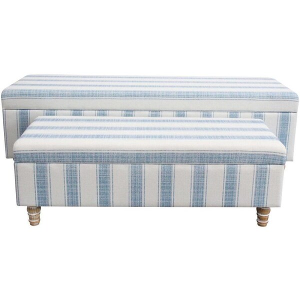 2pc LVD Hamptons Wooden Linen Storage Ottoman Set 120x40cm/90x35cm Blue/White