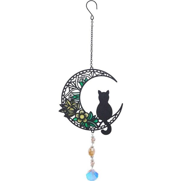 LVD Glass/Metal Cat and Moon Outdoor Hanging Suncatcher 39cm Black