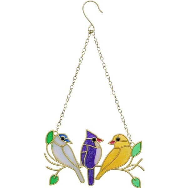 LVD Glass/Metal Bird Trio Outdoor Hanging Suncatcher 27cm Multicoloured