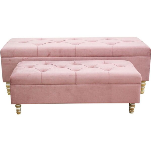 2pc LVD Sawyer Wooden Velvet Storage Ottoman Set 120x40cm/90x35cm Pink
