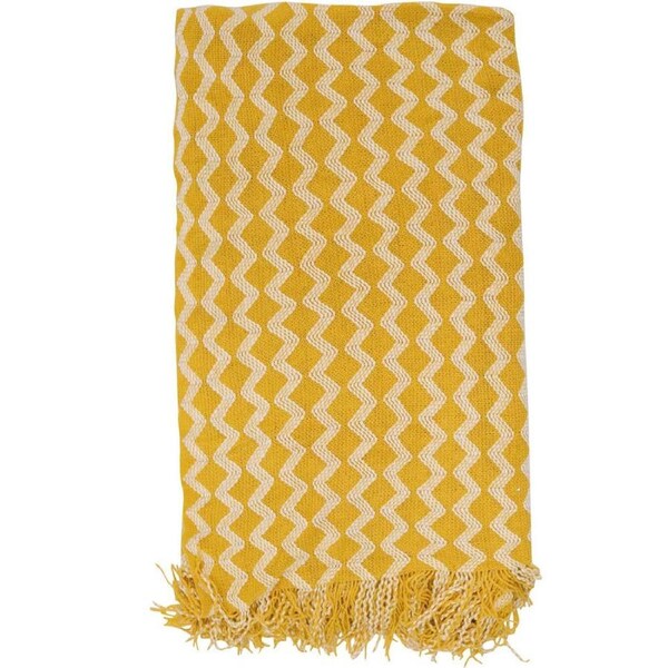 LVD Shell Stone Woven Decorative Zig-Zag Throw Blanket 160x140cm Yellow
