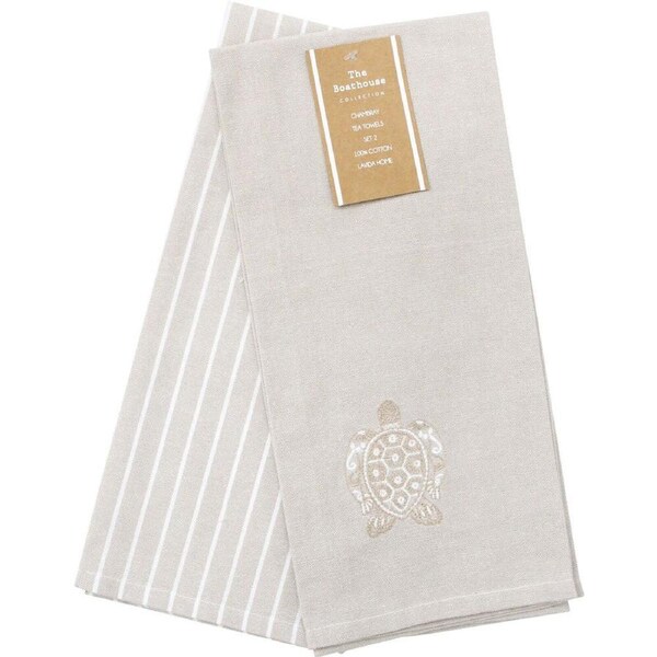 2pc LVD Stonewashed Chambray Cotton Teatowel Turtle Set 45x70cm Natural