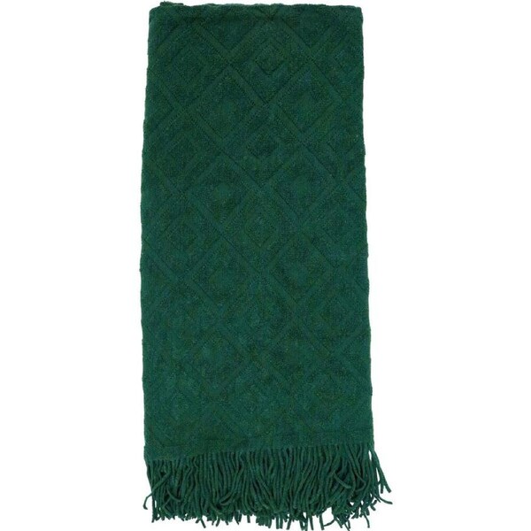 LVD Soft Fringed Edged Diamond Throw Blanket 118x160cm Jungle Teal