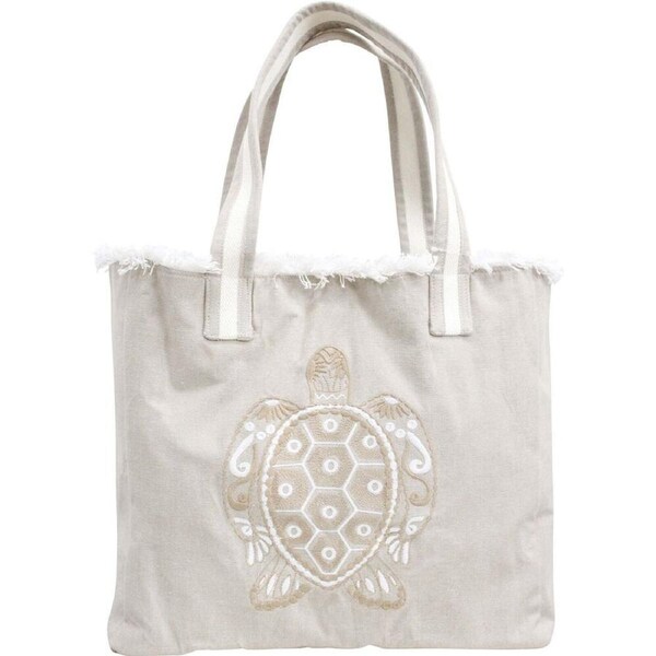 LVD Stonewashed Chambray Cotton Turtle Tote Shoulder Bag 40x35cm Natural