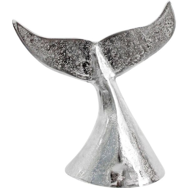 LVD Large Metal Whale Tail Decorative Sculpture 10x19cm Silver Chrome