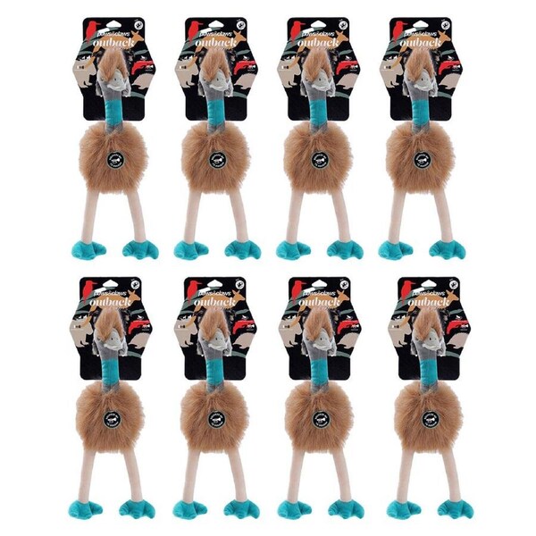 8PK Paws And Claws Outback Buddies Emu Sqeauky Plush Dog Toy 30x12x12cm