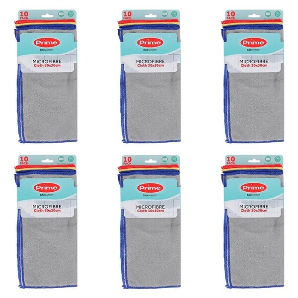 6PK 10pc Boxsweden Prime Microfibre Reusable Cloths 30x30cm Assorted
