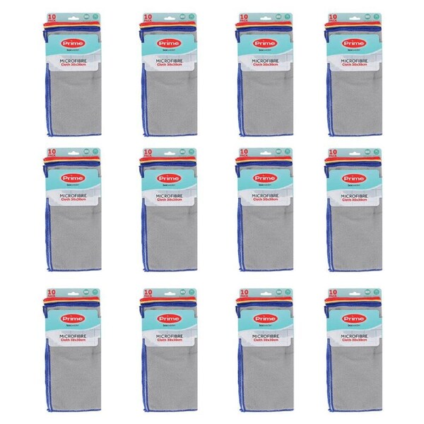 12PK 10pc Boxsweden Prime Microfibre Reusable Cloths 30x30cm Assorted