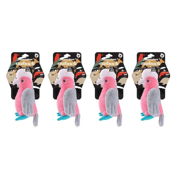 4PK Paws And Claws Outback Buddies Galah Sqeauky Plush Dog Toy 28.5x23.5x10cm