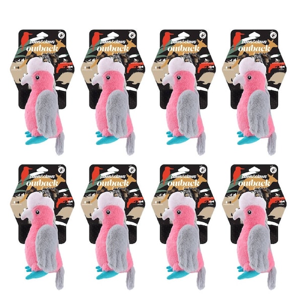 8PK Paws And Claws Outback Buddies Galah Sqeauky Plush Dog Toy 28.5x23.5x10cm