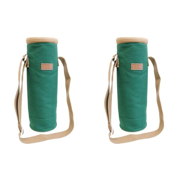 2PK LVD Samuel Insulated Canvas Wine Bottle Cooler Bag 12x33cm Green/Brown