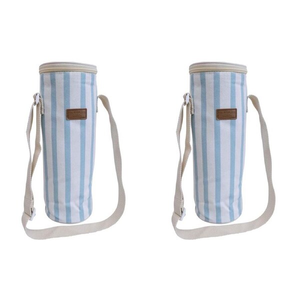 2PK LVD Sky Insulated Canvas Wine Cooler Bag 12x33cm Blue/White Stripes