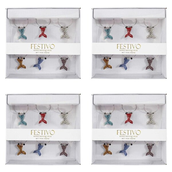 4x 6pc LVD Whale Tails Alloy Wine Glass Charms Set 13x12cm Multicoloured