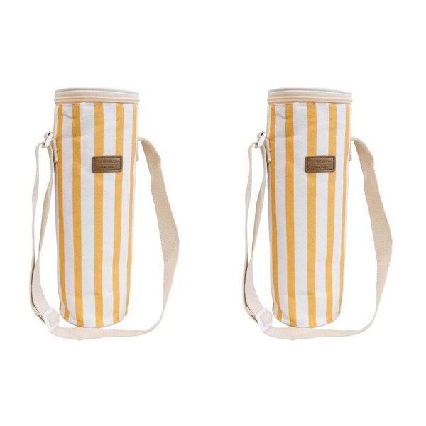 2PK LVD Sun Insulated Canvas Wine Cooler Bag 12x33cm Yellow/White Stripes