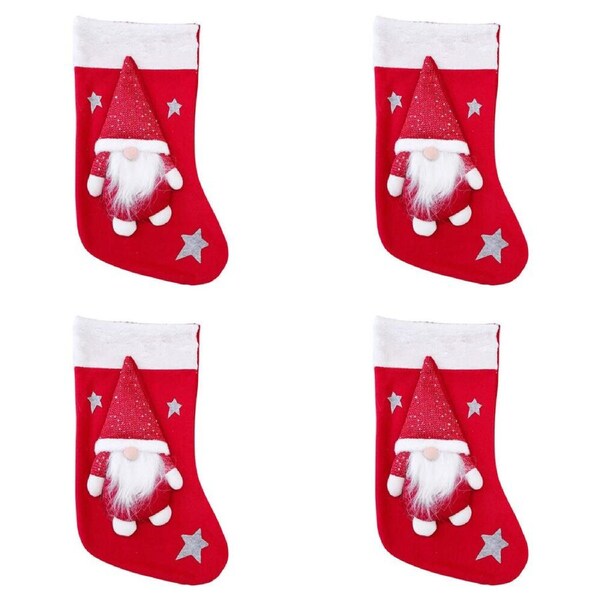 4PK LVD Festive Plush Santa Christmas Hanging Stocking 45cm Red/White