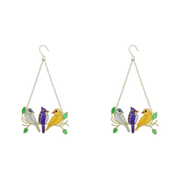 2PK LVD Glass/Metal Bird Trio Outdoor Hanging Suncatcher 27cm Multicoloured