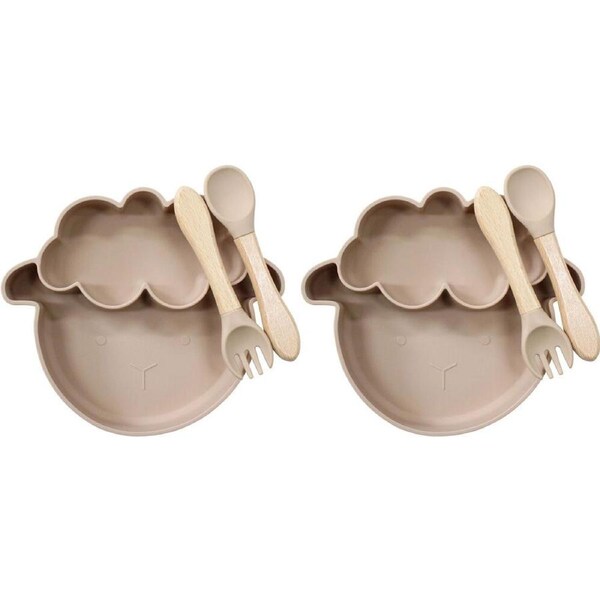 2x 3pc LVD Sheep Silicone Baby Feeding Bowl and Cutlery Set 20x17cm Brown