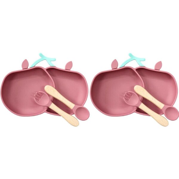 2x 3pc LVD Cherries Silicone Baby Feeding Bowl and Cutlery Set 23x17cm Red