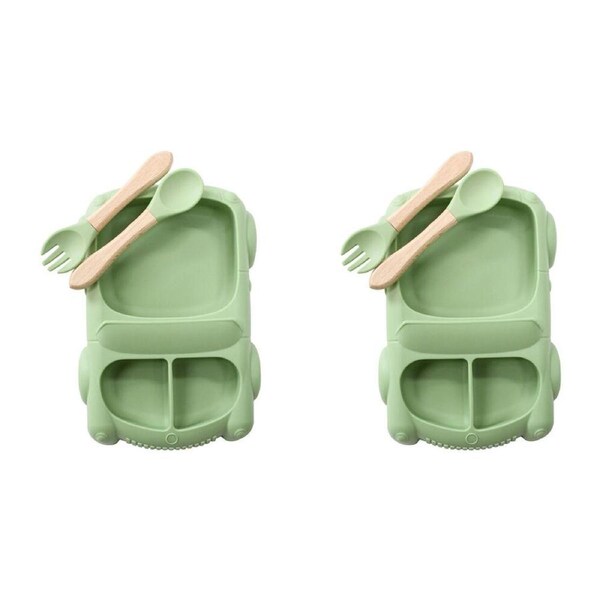 2x 3pc LVD Racecar Silicone Baby Feeding Bowl and Cutlery Set 21x14.5cm Green