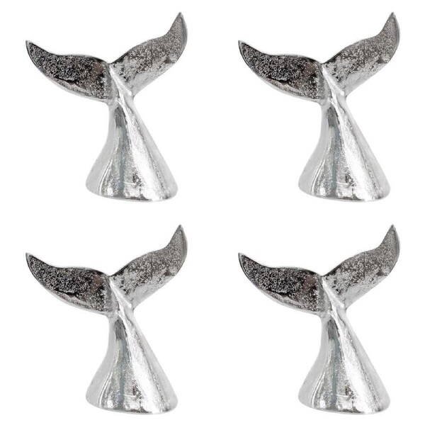 2PK LVD Medium Metal Whale Tail Decorative Sculpture 13x15cm Silver Chrome