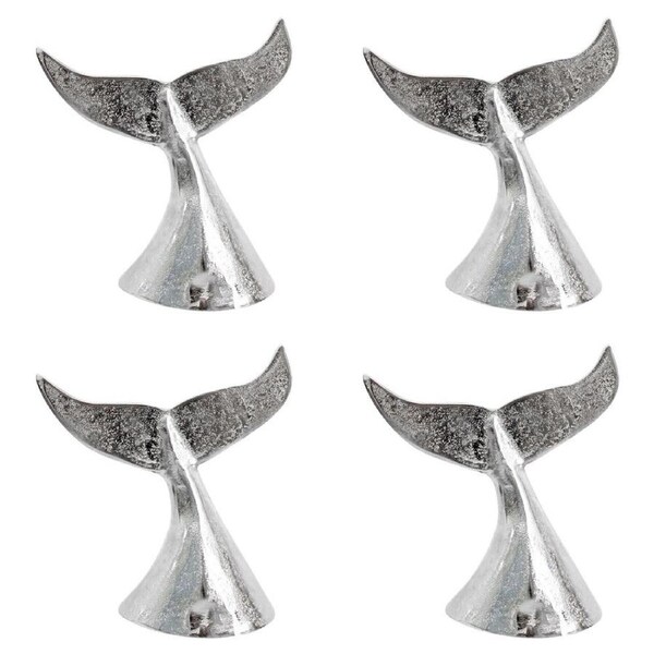 2PK LVD Large Metal Whale Tail Decorative Sculpture 10x19cm Silver Chrome